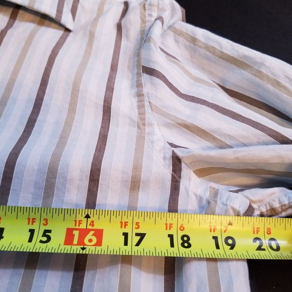 Express Button Up Shirt Men Sz Large 16 Brown Stripes Modern Fit Long Sleeve - Picture 9 of 15